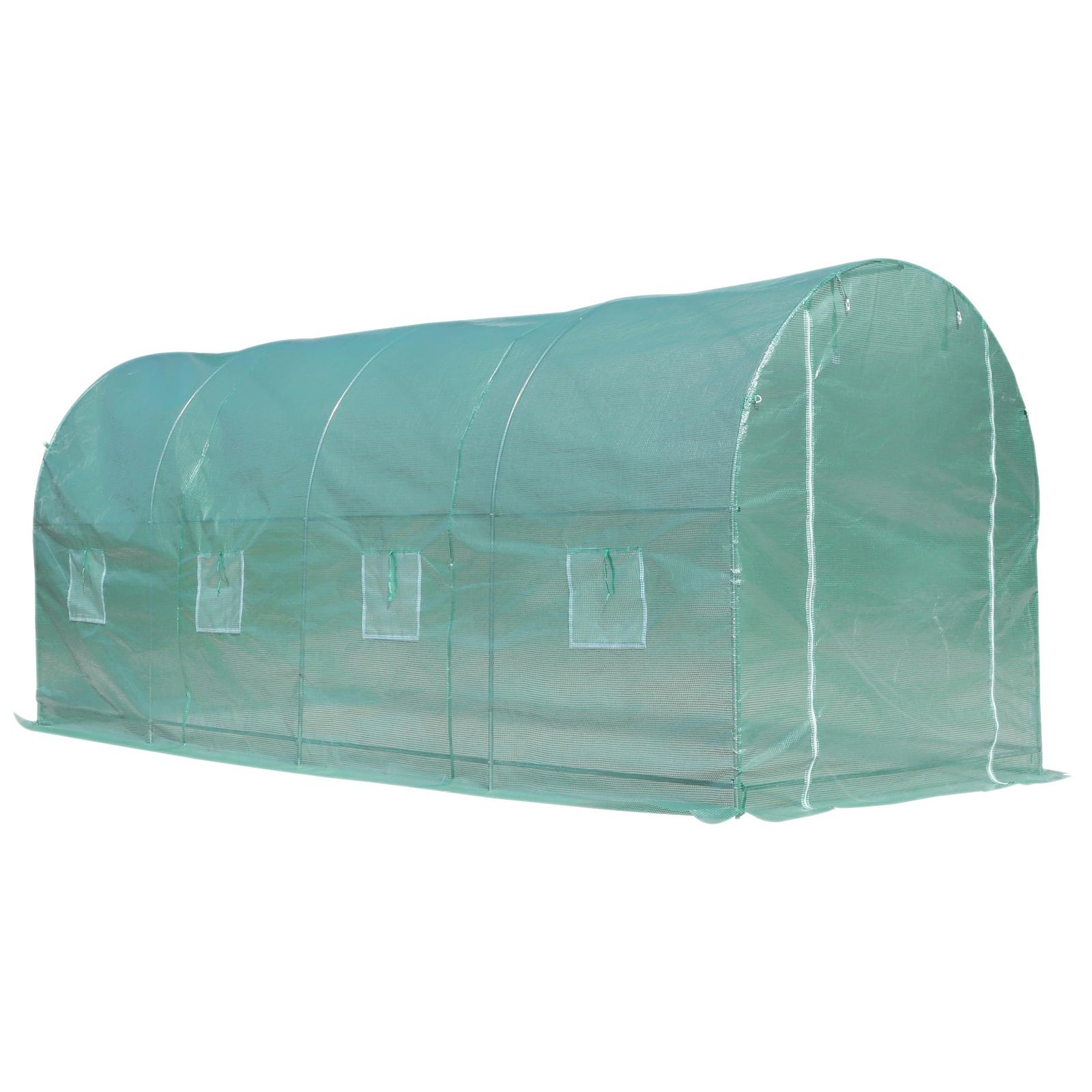 Estufa tipo Túnel 500x200x205 cm Estufa de Jardim com Porta Enrolável e 8 Janelas Cobertura de PE 140 g/m² Verde