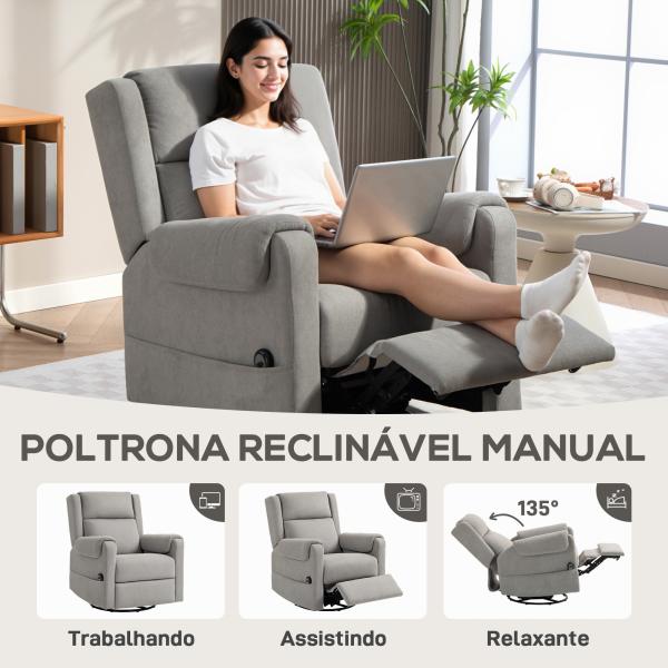 Poltrona Relax Reclinável Elétrica Giratória e Basculante com Apoio para os Pés Ajustável Controlo Remoto 86x89x99 cm Cinzento Claro