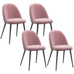 Conjunto de 4 Cadeiras de Sala de Jantar Modernas Cadeiras Estofadas em Veludo com Encosto Alto e Pés de Aço 50x52x83 cm Rosa