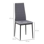 Conjunto de 4 Cadeiras de Sala de Jantar Estofadas em Linho e Pés de Metal para Cozinha Carga Máxima 120kg 41x50x97cm Cinza