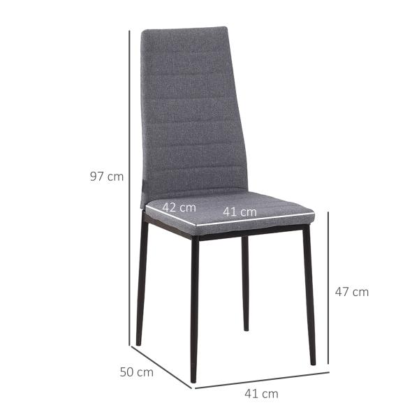 Conjunto de 4 Cadeiras de Sala de Jantar Estofadas em Linho e Pés de Metal para Cozinha Carga Máxima 120kg 41x50x97cm Cinza