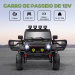 Carro Elétrico para Crianças com Bateria de 12V Controlo Remoto Faróis LED Buzina e Música 100x63x65 cm Preto