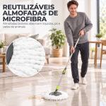 Conjunto de Esfregona e Balde com Espremedor 2 Compartimentos Balde de 20 L 5 Mopas de Microfibra Uso a Seco e Húmido Cinza Escuro