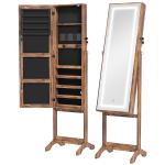 Joalheiro de Pé Armário para Jóias com Fita de Luz LED e Fechadura Magnética 46x36,5x151,5 cm Madeira