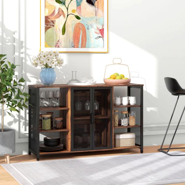 Aparador de Cozinha Industrial Móvel de Armazenamento de Garrafas para Bar Sala Cozinha 120x40x76 cm Castanho Rústico