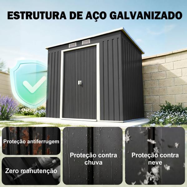 Abrigo de Jardim 213x130x173 Abrigo de Exterior de Aço Galvanizado com Porta Corredeira para Armazenamento Cinza Escuro