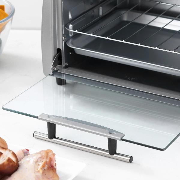 Mini Forno Elétrico de 10 Litros 750W com Temperatura até 230 °C Temporizador 60 Minutos Bandeja e Grade 36,5x26x22cm Preto e Prata