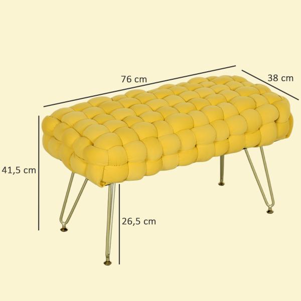 Apoio para os Pés Sala de Estar em Veludo com Pés de Metal e Assento Acolchoado para Dormitório Entrada 76x38x41,5 cm Amarelo