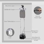Ferro de Engomar a Vapor 1800W Temperatura Ajustável 11 Níveis Depósito de 2 L Aquecimento em 38s 35x25x47 - 118,5 cm Preto