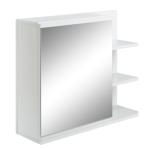 Armário Casa de Banho com Espelho Montado na Parede com 3 Prateleiras Abertas e 1 Porta com Prateleira Interior Estilo Moderno 60x18x50cm Branco