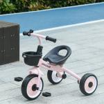 Triciclo para Crianças de 2 a 5 anos com Assento Ajustável Cesta Buzina e Pedais e 3 Rodas 70,5x53x58 cm Rosa