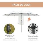 Chapéu de Sol Duplo com 48 Luzes LED 4,5x2,65 m Manivela Proteção Solar para Terraço Jardim Piscina Creme