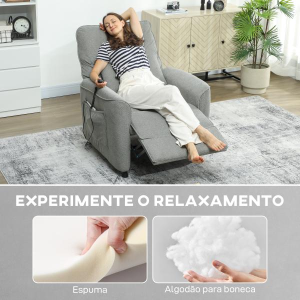 Poltrona Relax Reclinável Elétrica com Calor Lombar, Massagem Vibratória, Motor Silencioso e Função de Memória, Cinzento Escuro
