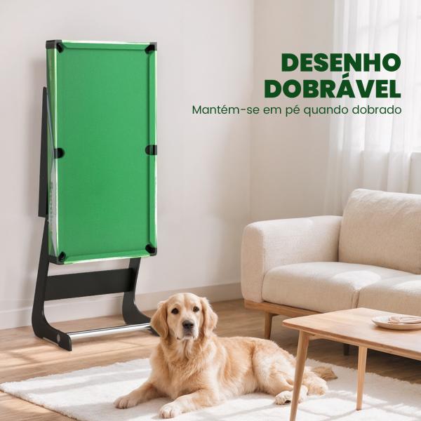 Mesa de Bilhar Dobrável com Acessórios Inclui 16 Bolas 2 Tacos Giz Triângulo e Escova 104x55,5x68 cm Verde