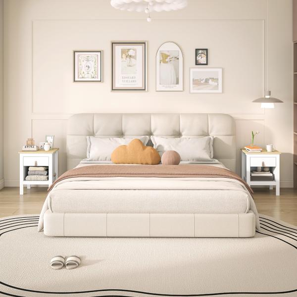 Mesa de Cabeceira Moderna Mesa de Cabeceira com 1 Gaveta Compartimento Aberto Puxador de PU 45x40x55 cm Branco