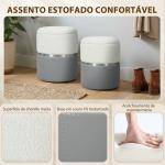 Conjunto de 2 Puffs de Arrumação Estofados em Chenille e PU Assento Acolchoado para Entrada Quarto Cinzento e Creme