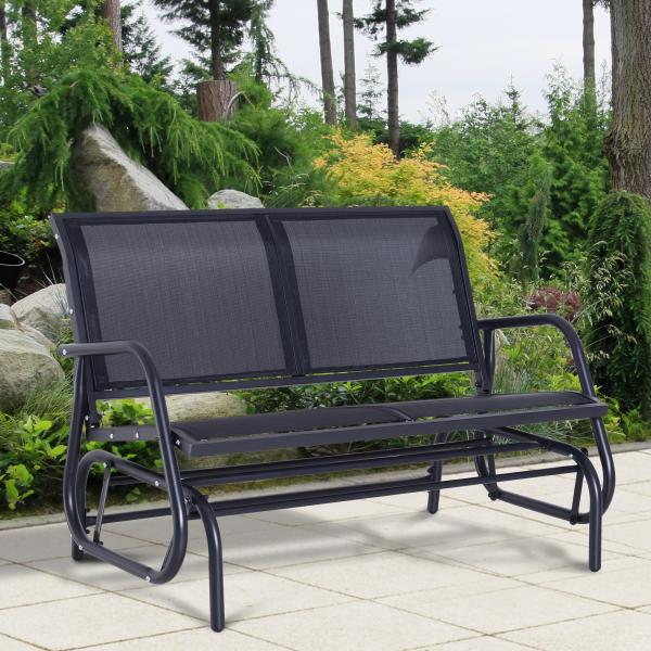 Baloiço de 2 Lugares com Tubo de Metal e Tecido de Textilene para Exteriores Carga Máx. 200 kg 120x70x85 cm Preto