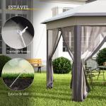 Tenda Dobrável 4x3,4 m Hexagonal com Duplo Teto 6 Mosquiteiras Destacáveis e Saco de Transporte Castanho e Bege