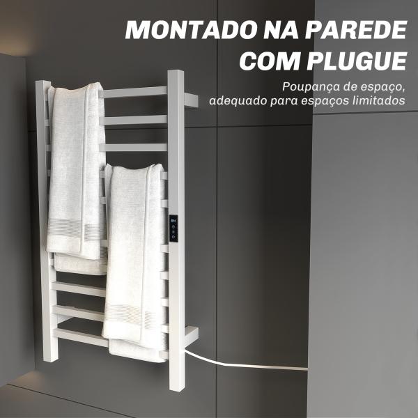 Toallero Elétrico de Parede 110W com Controlo WIFI Ecrã Tátil Temporizador 10 Barras Temperatura Ajustável Baixo Consumo IPX4 45x11x80 cm Branco