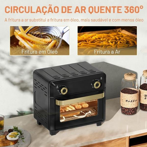 Forno com Air Fryer 10 L com 2 Botões, Convecção 360°, até 230 °C, Temporizador 60 Min, Tabuleiro e Cesto