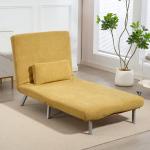 Sofá Cama de 1 Lugar Dobrável Estofado em Tecido Amarelo Mesclado com Encosto Ajustável em 5 Níveis 80x75x83 cm