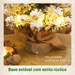 Mini Árvore de Natal Artificial com 35 Luzes LED 60 cm com 72 Ramos com Neve Pinhas Bagas e Base de Saco de Juta Ø37x60 cm Verde