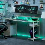Mesa para Computador com Luzes LED Prateleiras Gavetas Plug Entrada USB e Suporte para Monitor 155,5x48x75,5 cm Madeira