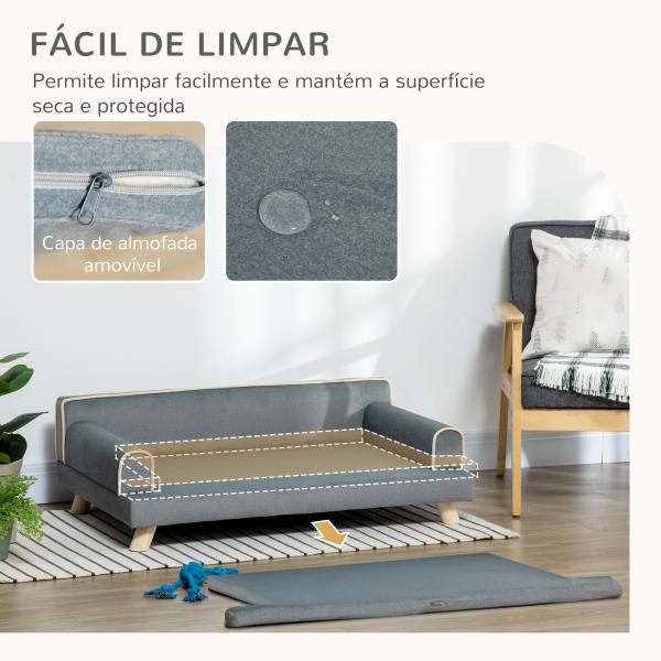 Cama Elevada para Cães Grandes e Médios 100x62x32 cm Revestimento em Chenille com Almofada Lavável Cinza Escuro