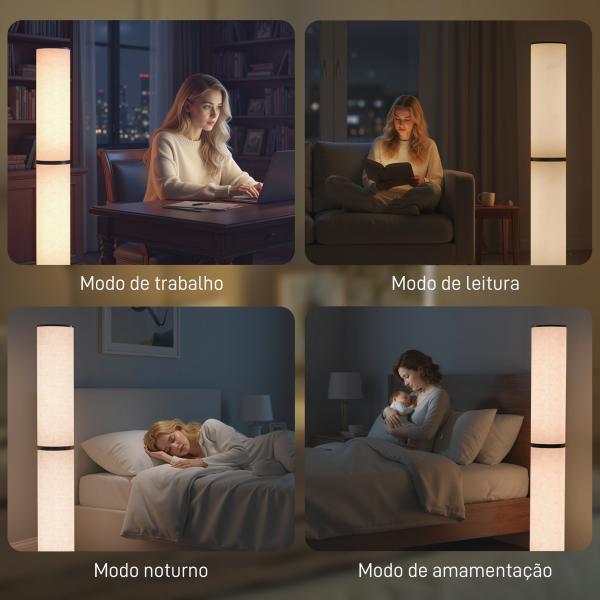Candeeiro de Pé Moderno Candeeiro de Sala com Brilho Temperaturas de Cor Ajustáveis 3000K - 6000K Controle Remoto Magnético Temporizador para Quarto Escritório Decoração Ø20x135 cm Bege