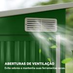 Abrigo de Jardim Exterior 2,7 m² 234x132x185 cm com Três Portas Fechadura e Grelhas de Ventilação Verde