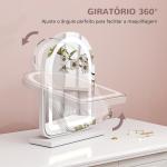 Espelho de Maquilhagem com Luz LED Giratório com 3 Modos de Iluminação Rotação Regulável de 360° e Função de Memória Branco