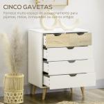 Cómoda com 5 Gavetas e Pés Elevados Cómoda para Dormitório Estilo Moderno Anti - Tombo 60x40x77,5cm Madeira e Branco