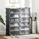 Sapateira Modular de Cubos de Plástico Armário Modular para Sapatos com 12 Cubos com Porta Desenho de DIY 94x37x108 cm Preto