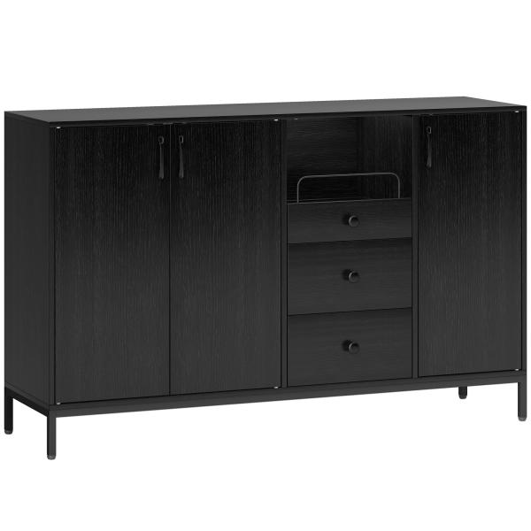 Aparador com 3 Portas e 3 Gavetas Prateleiras Ajustáveis para Cozinha, Entrada Sala de Jantar Quarto 143,5x40x90 cm Preto