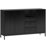 Aparador com 3 Portas e 3 Gavetas Prateleiras Ajustáveis para Cozinha, Entrada Sala de Jantar Quarto 143,5x40x90 cm Preto