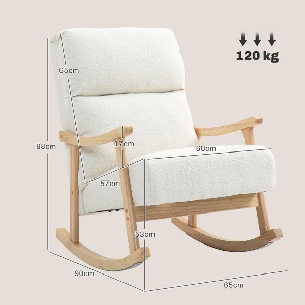 Poltrona Baloiço Moderna em Borrego com Apoio para os Braços de Madeira de Faia Poltrona de Amamentação 65x90x98 cm Creme