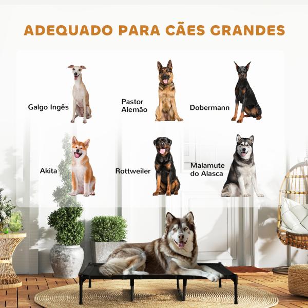 Cama Elevada para Cães com Tecido Transpirável para Dormir Relaxar Cama para Animais de Estimação 122x92x23 cm Preto