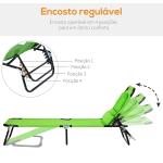 Espreguiçadeira Dobrável com Encosto Regulável em 4 Posições, Espreguiçadeira de Jardim com Orifício para Leitura, Almofada, Estrutura Metálica e Tecido Oxford para Praia e Terraço, Peso Máx. 120 kg, 190x56x28 cm, Verde