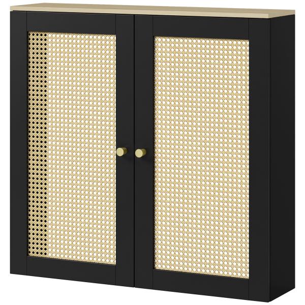 Cobertura para Radiador com 2 Portas em Rotim para Sala de Estar e Quarto 78x19x75 cm Preta