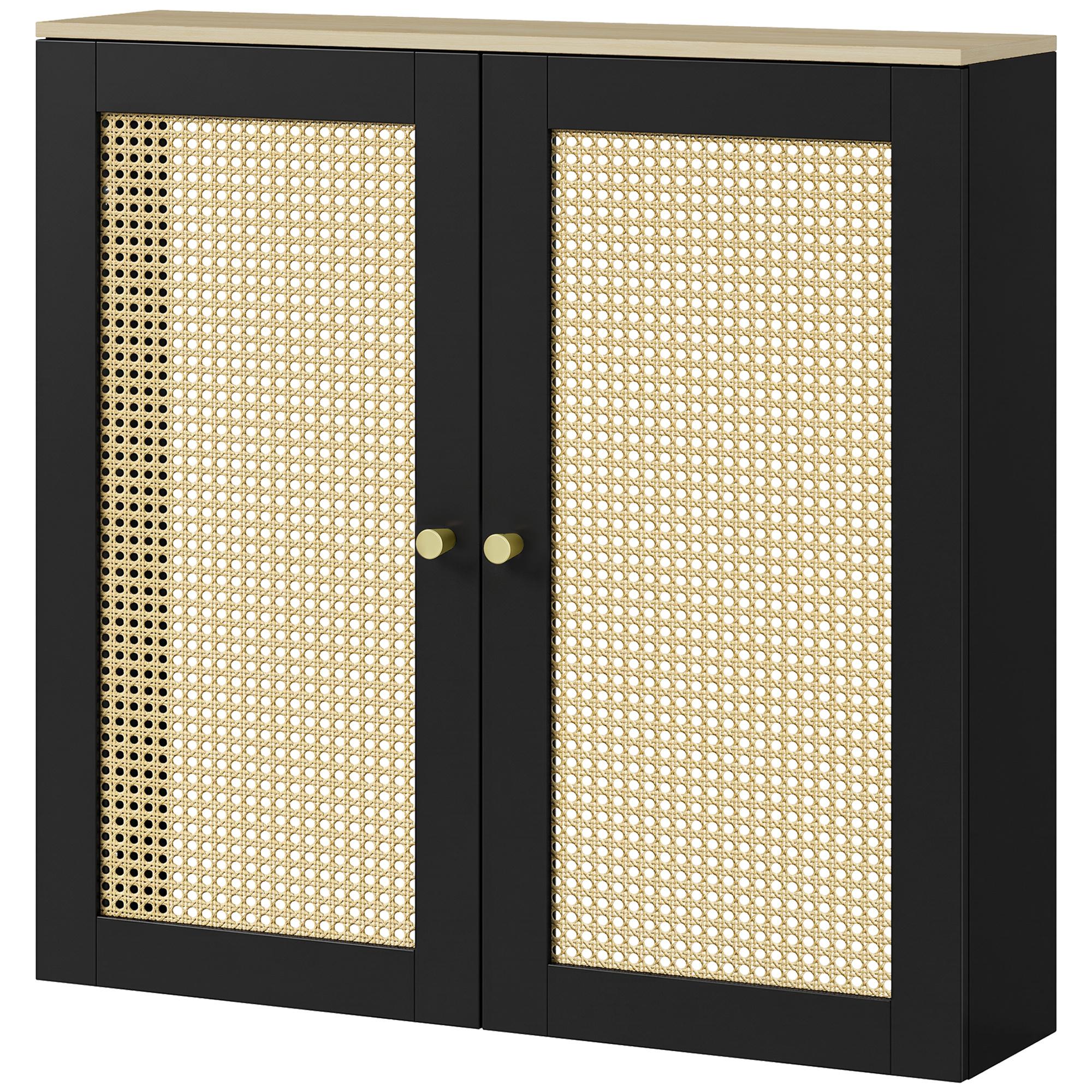 Cobertura para Radiador com 2 Portas em Rotim para Sala de Estar e Quarto 78x19x75 cm Preta