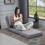 Sofá - Cama Individual Dobrável Revestido em Linho com Encosto Ajustável 5 Posições 1 Almofada Cinzento Claro