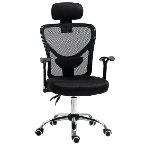 Cadeira de Escritório Ergonômica Cadeira de Escritório Giratória com Altura Ajustável Função Reclinável Apoio para a Cabeça e Suporte Lombar 65x67x108 - 118cm Preto