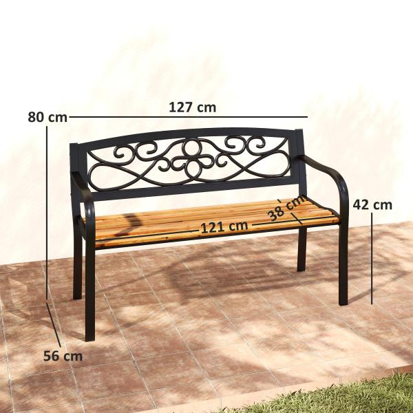 Banco de Jardim de 2 Lugares Banco de Exterior com Assento de Madeira e Estrutura de Aço 127x56x80 cm Madeira e Preto