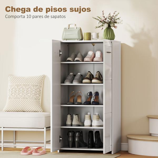 Sapateira Armário para Sapatos Moderno com Prateleiras Ajustáveis para 10 Pares de Sapatos 55x36x108 cm Branco Brilhante