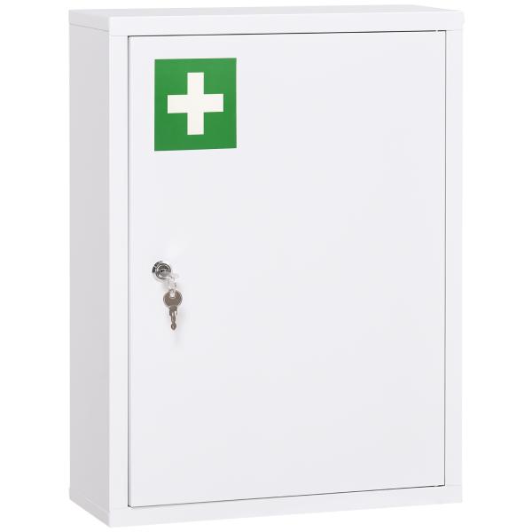 Armário de Parede para Medicamentos de Aço com 3 Prateleiras e 2 Chaves para Casa de Banho 40x15x53,5 cm Branco