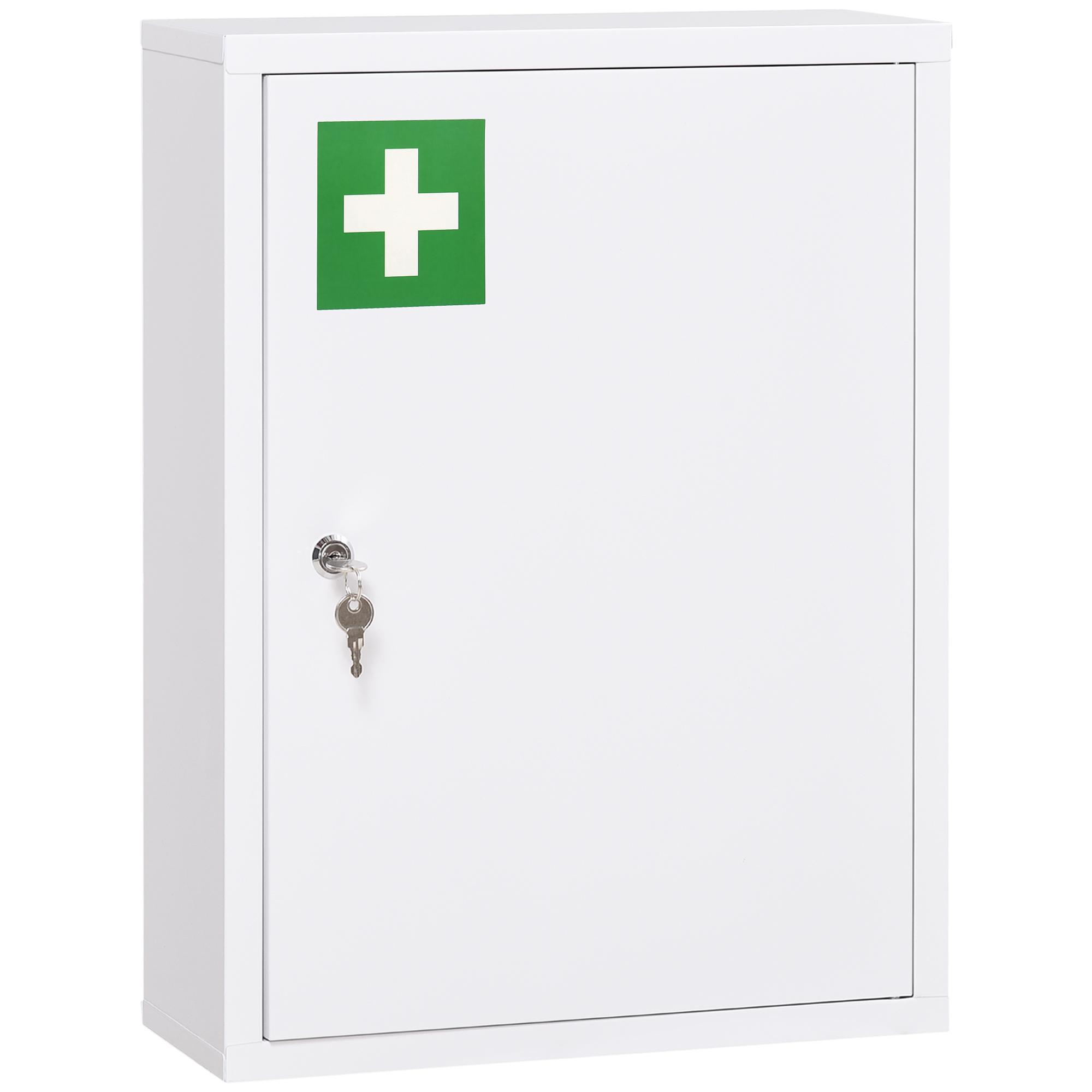 Armário de Parede para Medicamentos de Aço com 3 Prateleiras e 2 Chaves para Casa de Banho 40x15x53,5 cm Branco