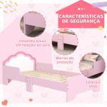 Cama para Crianças 70x140 cm com Barreira Antiqueda e Estrado Cama Infantil com Cabeceira em Forma de Nuvem Rosa