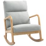 Poltrona Baloiço Estofada em Linho com Pés de Madeira de Borracha e Apoio para os Braços 65x87x94,5 cm Cinza