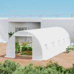 Estufa Tipo Túnel 800x300x200cm com 12 Janelas e Porta Enrolável Cobertura de PE 140g/m² e Aço para Cultivo de Plantas Verduras Branco