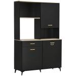 Armário de Cozinha com 1 Gaveta 3 Portas e Armazenamento Aberto Estilo Moderno 119x41x180cm Preto